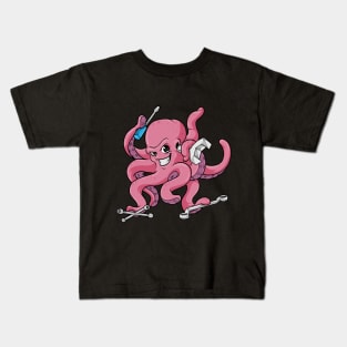 Octopus as mechanic with tool Kids T-Shirt